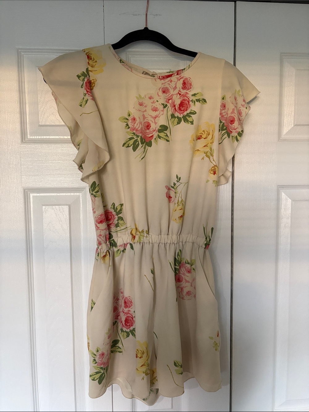 Wilfred Fleurette Butter Yellow Floral Ruffle Romper with Pink & Yellow Roses